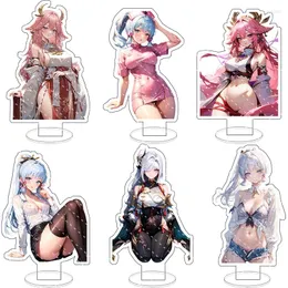 Portachiavi Anime Genshin Impact Figura Yae Miko Cosplay Acrilico Kamisato Ayaka Gioco Stand Segno Modello Desk Decor Fans Giocattolo Regalo per un amico