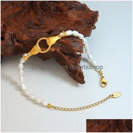 Charm Bracelets Design Natural Freshwater Pearl Stainless Steel Handshake Bracelet For Drop Delivery Dhgbi