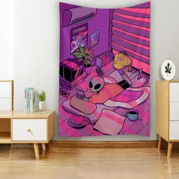 Tapestries Alien Cartoon Tapestry Bohemiakawaii الإكسسوارات غرفة نوم ديكور جمالية الجدار قلادة Tapiz de Pled