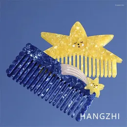 Hair Clips HANGZHI Yellow Cartoon Star Combs Cute Blue Meteor Acetate Headwear Jewelry For Women Girls Birthday Gifts Accessories