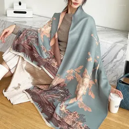 Lenços de luxo moda floral grosso cobertor inverno cachecol quente para mulheres cashmere xale envolve pashmina stoles bufanda feminino