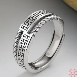 Cluster Rings S925 Sterling Silver 2024 Fashion Hollow Buddha Safely Amulet Adjustable Twist Solid Argentum Jewelry For Men Women