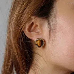 أقراط مسمار الفريدة الخفيفة الفاخرة جولة Tiger Eye Stone for Women Europe and America Fashion Style Style Button Button Jewelry