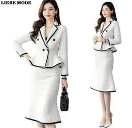 Women039s Formal Tweed Skirt Suit for Women and Jacket Set 2 Piece Office Lady Clothes Winter Black White Blazer with s 2112168249459