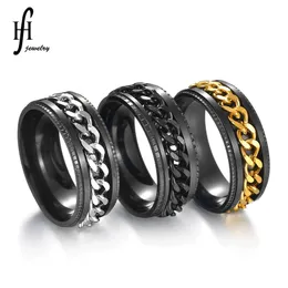 Band Rings European Titanium Steel Rotating Chain Ring Embossed Jewelry Mens Drop Delivery Ot31N