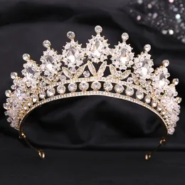 Ouro prata coroa espumante brilho acessórios de cabelo de casamento rehinestones pérolas coroas de noiva acessórios de cabelo de noiva para mulheres negras africanas FG014