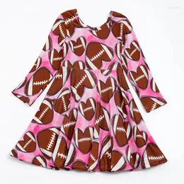 Dziewczyna sukienki Girlymax jesień Święto Dziękczynienia serce American Football Baby Girl Dzieci Ubrania Ubrania Kolan Kopanie Długie sukienka