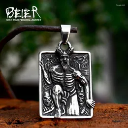 Collane con ciondolo BEIER 2024 Design in acciaio inossidabile con teschio Satana rettangolare per uomo, regalo di gioielli gotici freddi