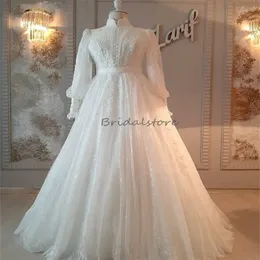 Abiti da sposa musulmani modesti Manica lunga Elegante collo alto Appliques Abito da sposa stile country in pizzo Una linea Lunghezza pavimento Abito da sposa Boho islamico Robe De Mariee 2024