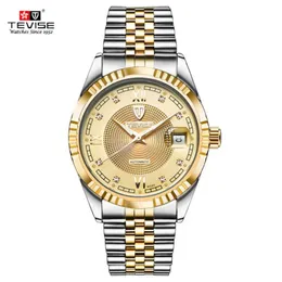 TEVISE Fashion Automatic Men Watch Luminous Mechanical Watches Gold Dial Skeleton Men Watch Business Men's Wristwatches289o