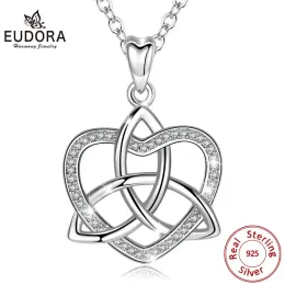 Hängen Eudora Ny 925 Sterling Silver Celtics Knot Love Heart Pendant AAA CZ CHARM NECKLACE Women Fine Jewelry Present till flickvän D243