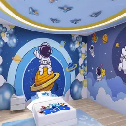 Wallpapers Benutzerdefinierte Weltraum-Astronauten-Tapete für Jungen-Mädchen-Schlafzimmer, Fresko-Cartoon-Wandpapier, Kinderzimmer, Sternenhimmel-Hintergrundaufkleber
