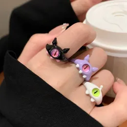 Küme halkaları kadrufi komik y2k anime hayvan kedi canavarı büyük göz parmak kadın erkekler renkli moda punk yüzük mücevher anillos hediye