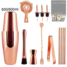 Bar Products 3-12Pcs/Set Cocktail Shaker Bartenders Black/Rose Gold 800ml 600ml Shakers Wine Stopper Accessories Bars Barware With Recipe