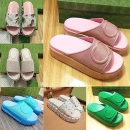 Kadın Tasarımcı Sandalet Platform Terlik Yaz Klasik Slaytlar 5cm Kalın Topuklular Flora Nakış Kauçuk Sole Macaron Moda Plaj Kaydırıcıları Boyut 35-43