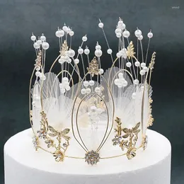 Fermagli per capelli Fiore di cristallo Perla Corona Principessa Tiara Cake Topper Sposa Festa nuziale Copricapo Accessori per gioielli Pografia Puntelli