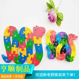 도매 10pcs 공예 도구 어린이 26 영어 알파벳 번호 만화 숲 숲 뱀 사자 곰 원숭이 3D 블록 퍼즐 장난감
