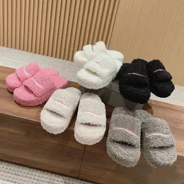 Designer brand Paris Fur Slippers Women Furry Slipper fluffy platform Sandals Embroidered Warm Winter Indoor Soft Comfortable Letter Black Burgundy mule slides