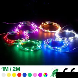 Stringhe di Led 1M 10Leds 2M 20Leds Pulsante Alimentato a batteria Bottiglia di vino Filo di rame Lampada Amici Luci della festa String Natale Matrimonio De Dh4L6