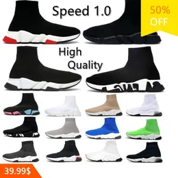 Designer casual sock shoes men women Graffiti White Black Red Beige Pink Clear Sole Lace-up Neon Yellow socks speed runner trainers flat platform knit sneakers