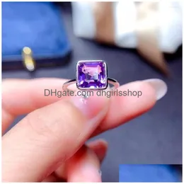 Cluster Rings VVS Grad Amethyst Ring for Party 8mm Natural Sier Solid 925 Jewelry Gift Drop Delivery Dhfzn