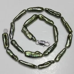 ペンダントグレーグリーン淡水真珠のネックレス長いスティック形状6x22mm 16inch 42cm