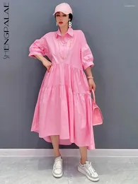 Casual Dresses SHENGPALAE Sweet Pink Shirt Dress For Women Korean Fashion Elegant Cute Vestido Robe 2024 Summer Y2k Clothes 5R1519