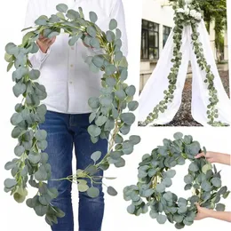 Decorative Flowers Artificial Eucalyptus Garland Wedding Backdrop Arch Wall Hanging Green Rattan Fake Plants Party Outdoor Garden Home