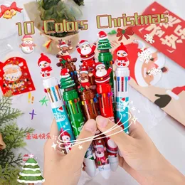 20pcs/الكثير من اللطيف Kawaii Multicolor Pare Pen Cartoon Santa Claus Snowmen Tree Tree 10 Color Ball Pens School School Devaliter