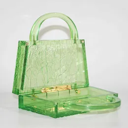 Nuova borsa da pranzo rettangolare semplice in acrilico trasparente color caramello verde fluorescente alla moda per donna 240203