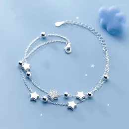 Link Bracelets S925 Silver Plated Double Layer Zircon Star Charm Bracelet&Bangle For Women Elegant Party Jewelry Pulseras Sl220