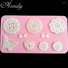 Moldes de cozimento Aomily Lace Flor Borboleta Bolo de Casamento Silicone Bonito Fondant Mold Mousse Sugar Craft Confeiteiro Ferramentas de Pastelaria