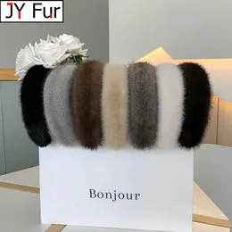 Winter Real Mink Fur Headband For Women Hair Accessories Solid Head Wraps Warm Furry Gift 240127