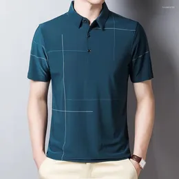 Herrpolos 2024 Summer Polo Shirt Business Male Button Golf Casual Man T-shirts Kläder Printing Slim Fit Short Sleeve Top