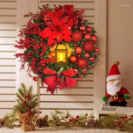 Dekoratif Çiçekler Noel Çelenk Led Yağ Lambası ile Yapay Asılı Ön kapı penceresi Duvar Dekorasyonu 2024 Navidad
