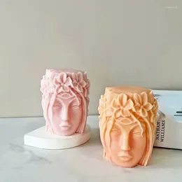 Ferramentas de artesanato menina vela silicone linda cabeça 3d vaso epóxi molde concreto gesso resina molde diy artesanato corda