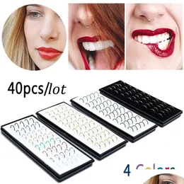 Anéis de nariz Studs Anéis de Nariz Studs 40 Pçset Aço Inoxidável Colorf Moda Anel de Argola Para Mulheres Jóias Corpo Falso Septo Piercing Aro Dhyva