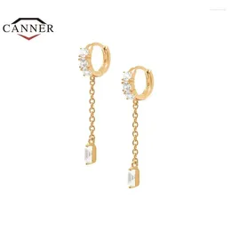 매달린 귀걸이 CANNER 925 여성용 스털링 실버 드롭 패션 입방 지르콘 기하학적 피어싱 Huggie Gold Plated Earings Jewelry