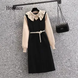 Casual Dresses Elegant Women French Vintage Sweater Dress 2024 Winter Warm Slim midja Kvinna Stickad A-Line Vestidos Femme