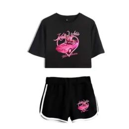 Sängerin Kali Uchis Munekita Merch Red Moon in Venus Tour 2023 Navel Tee Zweiteiliges Set Kurzarm Crop Top+Shorts Damen-Sets