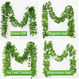 Decorative Flowers Artificial Plant 2.1M Green Ivy Leaf Wreath Silk Wall Hanging Vine Family Garden Decoration Wedding Party DIY Fake Leaves