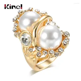 클러스터 반지 Kinel Vintage Jewelry 2024 Baroque Big Pearl Ring Fashion Gold Color Punk Rock Party for Women Original Boho