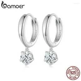 Hoop Earrings Bamoer 925 Sterling Silver 0.5CT Moissanite Ear Buckles Classic For Women Engagement Wedding Fine Jewelry Gift