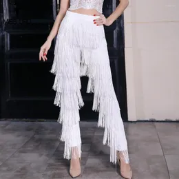 Women's Pants Missord Women 2024 Fashion Versatile High midje Tassel Zip White Black Long Fringed Sexig elegant