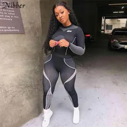 Nibber mody Stripe Elastic Tops Fitness Leggingi 2 dwa sztuki Zestaw Kobiety Pełne rękawy