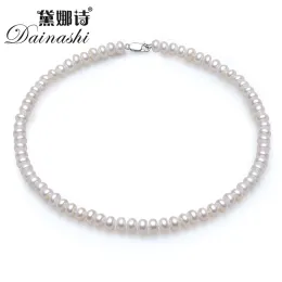 Hängen Dainashi Classic 89mm Semiround Natural Pearl Necklace For Women Girls Fashion 925 Sterling Silver White Pink Purple 3 Color