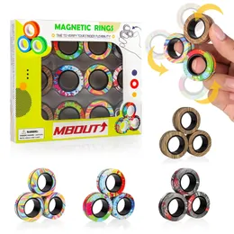 12st magnetiska ring fidget leksaker set graffiti camo fingrar magnet ringar adhd stress lättnad magiska leksaker för vuxna tonåringar barn 240124