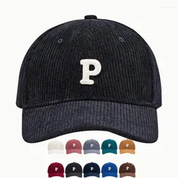 Berretti da baseball Moda Berretto da baseball in velluto a coste Donna Lettera P Cappello Snapback Donna Uomo Cappelli Hip Hop casual regolabili 2024 Coppia