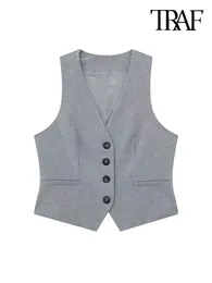 Gilet da donna TRAF Gilet con bottoni sul davanti alla moda da donna Vintage con scollo a V senza maniche Capispalla femminile Chic Canotte