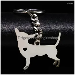 Keychains Lanyards Keychains 2023 Chihuahua Dog Nyckelring smycken Sier Färg Rostfritt stål för kvinnor Llaveros Mujer K922S01 Drop D DHMWS